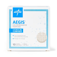 Load image into Gallery viewer, 40/CS Aegis CHG-Impregnated 0.75" Foam Disk Peel-Open Dressing with 1.5 mm Hole