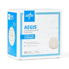 Load image into Gallery viewer, 40/CS Aegis CHG-Impregnated 0.75" Foam Disk Peel-Open Dressing with 1.5 mm Hole