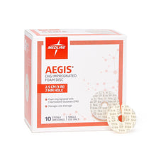 Load image into Gallery viewer, 40/CS Aegis CHG-Impregnated 1" Foam Disk Peel-Open Dressing with 7 mm Hole