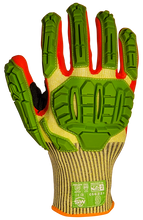 Load image into Gallery viewer, 36 Pairs/CS BULLSEYE™ C56221 Hi-Vis Cut-Resistant Level A5 TPR Gloves with AxiFybr®