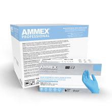 Load image into Gallery viewer, 1000/case AMMEX Stretch Synthetic Blue Vinyl PF Exam Gloves