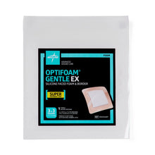 Load image into Gallery viewer, 100/CS Optifoam Gentle EX Bordered Foam Dressings in Educational Packaging, 3" x 3"