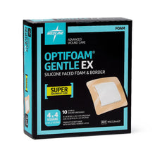 Load image into Gallery viewer, 100/CS Optifoam Gentle EX Bordered Foam Dressings in Educational Packaging, 4" x 4"