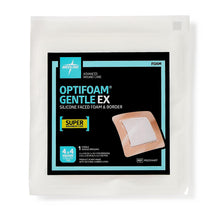 Load image into Gallery viewer, 100/CS Optifoam Gentle EX Bordered Foam Dressings in Educational Packaging, 4" x 4"