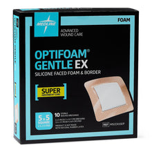 Load image into Gallery viewer, 100/CS Optifoam Gentle EX Bordered Foam Dressings in Educational Packaging, 5" x 5"
