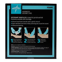 Load image into Gallery viewer, 100/CS Optifoam Gentle EX Bordered Foam Dressings in Educational Packaging, 5" x 5"