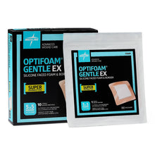 Load image into Gallery viewer, 100/CS Optifoam Gentle EX Bordered Foam Dressings in Educational Packaging, 5" x 5"