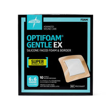 Load image into Gallery viewer, 100/CS Optifoam Gentle EX Bordered Foam Dressings in Educational Packaging, 6" x 6"