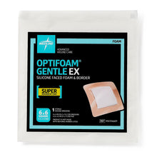 Load image into Gallery viewer, 100/CS Optifoam Gentle EX Bordered Foam Dressings in Educational Packaging, 6" x 6"