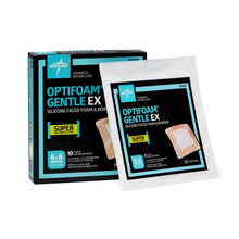 Load image into Gallery viewer, 100/CS Optifoam Gentle EX Bordered Foam Dressings in Educational Packaging, 6" x 6"