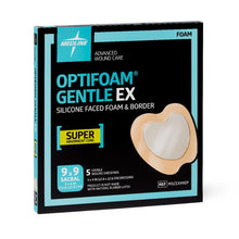 Load image into Gallery viewer, 25/CS Optifoam Gentle EX Sacrum Foam Dressings in Educational Packaging, 9" x 9"