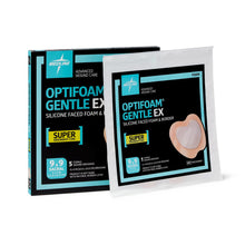 Load image into Gallery viewer, 25/CS Optifoam Gentle EX Sacrum Foam Dressings in Educational Packaging, 9" x 9"