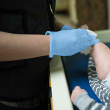 Load image into Gallery viewer, 1000/case AMMEX Stretch Synthetic Blue Vinyl PF Exam Gloves