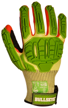 Load image into Gallery viewer, 36 Pairs/CS BULLSEYE™ C56231 Hi-Vis Cut-Resistant Level A5 TPR Gloves with AxiFybr®
