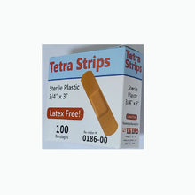 Load image into Gallery viewer, 100/BX Tetra Strips Adhesive Bandage, Plastic, 3/4&quot; x 3&quot; 
