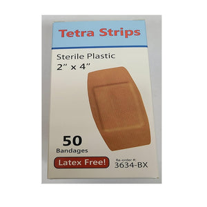 50/BX Tetra Strips Adhesive Bandage, Plastic, 2" x 4" 