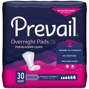 120/CS Prevail Incontinence Bladder Control Pads for Women, Overnight Absorbency, Regular Length, 30