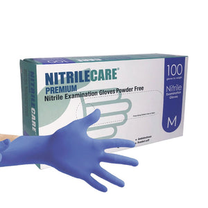 1000/case NitrileCare Premium Powder Free Nitrile Exam Grade Gloves