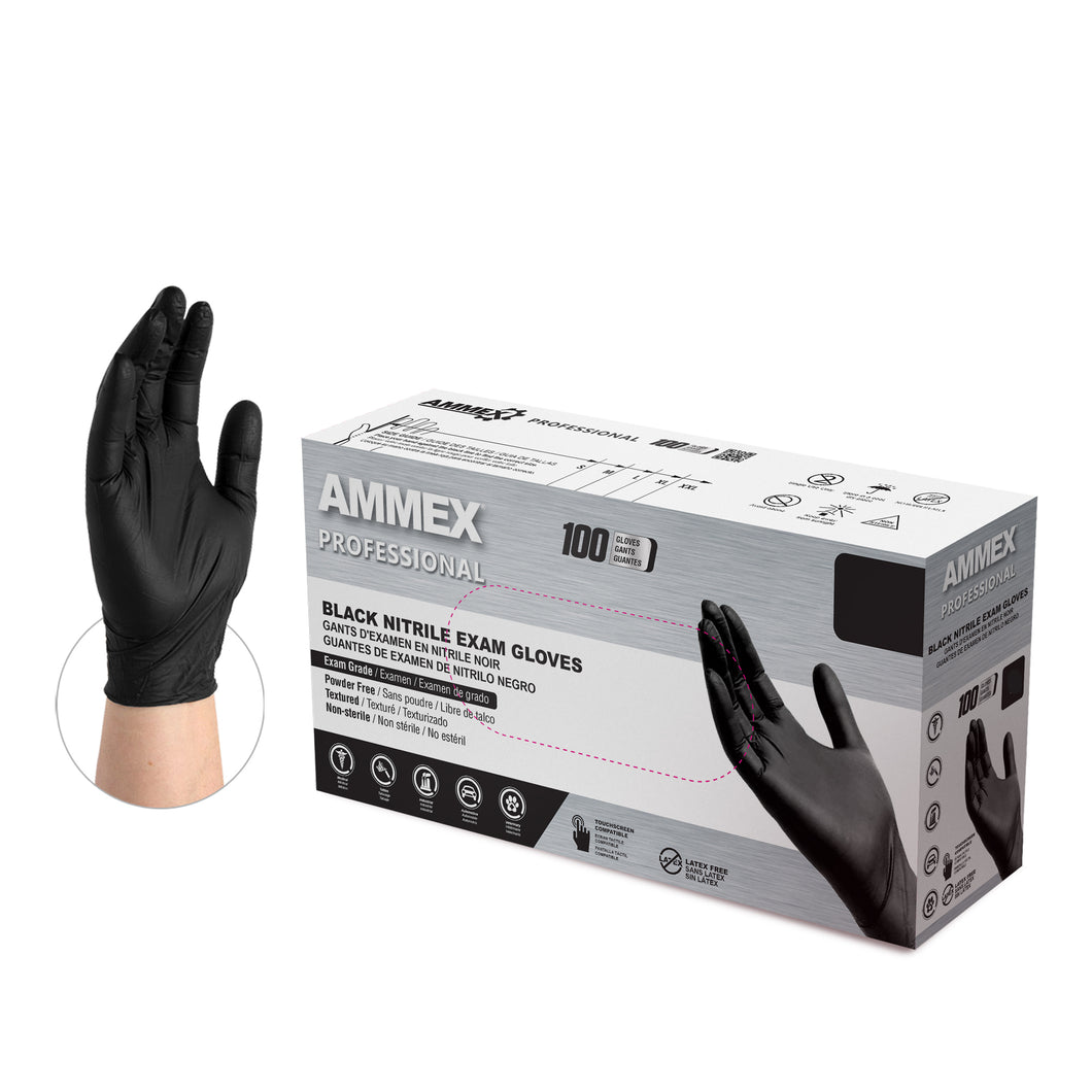 1000/case AMMEX Black Medical Nitrile Exam Latex Free Disposable Gloves