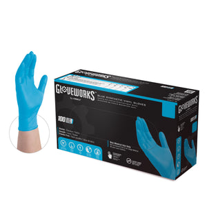 1000/case Gloveworks Synthetic Blue Vinyl PF Ind Gloves