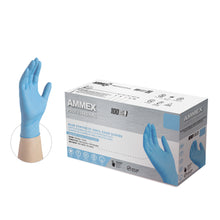 Load image into Gallery viewer, 1000/case AMMEX Stretch Synthetic Blue Vinyl PF Exam Gloves
