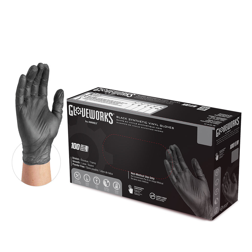 1000/case Gloveworks Black Synthetic Vinyl Disposable Gloves