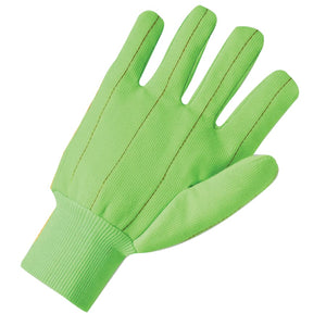 Cotton/Polyester Corded Double-Palm With Nap-In Finish Gloves, Knit Wrist, Hi-Vis Green, Large