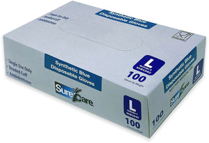 1000/case SureCare Powder Free Nitrile Blend Synthetic Blue Gloves