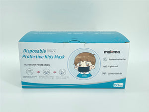 4000/cs Makena Black 3-ply Kids Masks