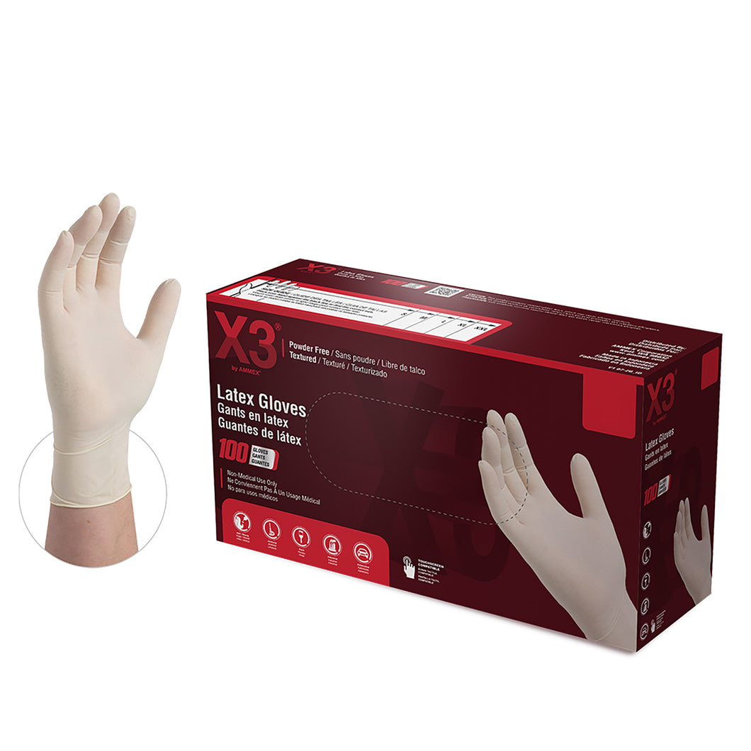 1000/case AMMEX LX3 Ivory Latex Industrial Powder Free Disposable Gloves