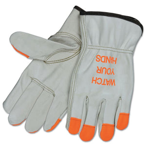 Watch Your Hands" Drivers Gloves, Xx-Large, Beige/Hi-Vis Orange/Yellow