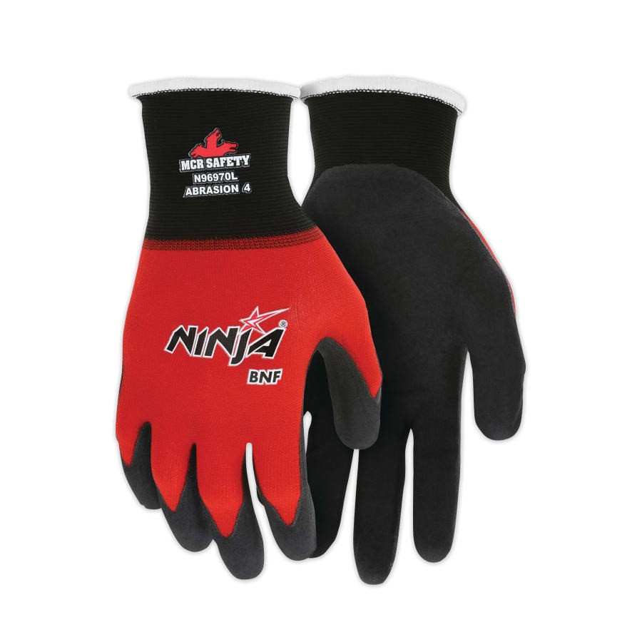 Ninja Bnf Gloves, X-Large, Black/Gray, 10 1/4 In, Work