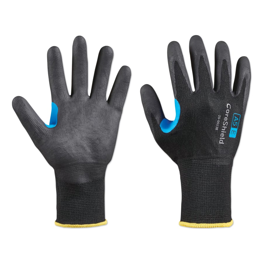 Coreshield™ A5/E Coated Cut Resistant Glove, 7/S, HPPE/SS, Nitrile Micro-Foam, 13 Ga, Black