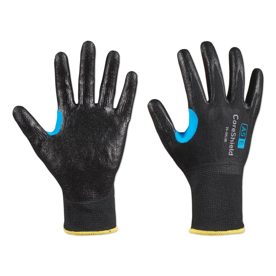 Coreshield™ A5/E Coated Cut Resistant Gloves, 11/XXL, HPPE/SS, Smooth Nitrile, 13 Ga, Black