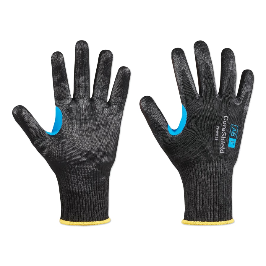 Coreshield™ A6/F Coated Cut Resistant Gloves, 10/XL, HPPE/ALLOY/BASALT, Smooth Nitrile, 13 Ga, Black