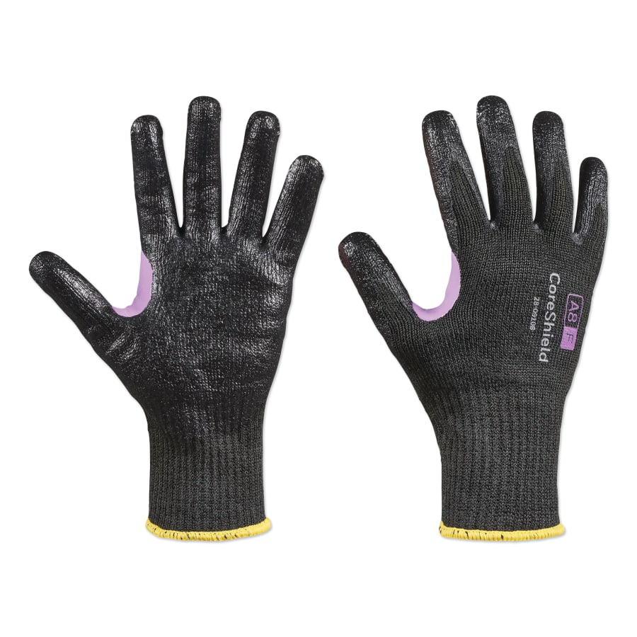 Coreshield™ A8/F Coated Cut Resistant Gloves, 11/XXL, HPPE/KEVLAR®/Alloy, Smooth Nitrile, 10 Ga, Black