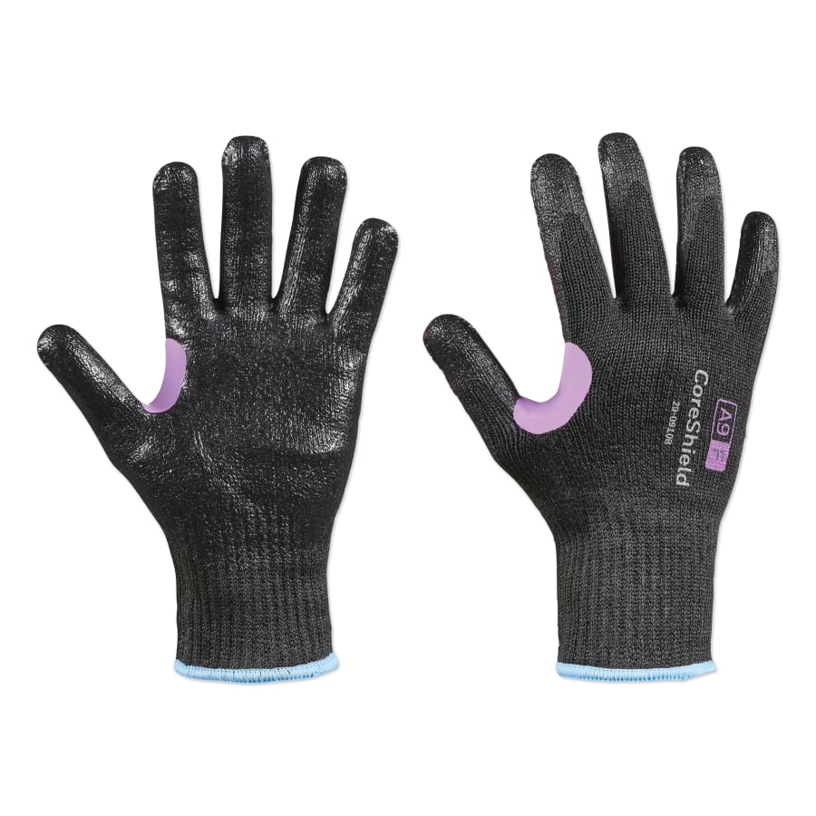 Coreshield™ A9/F Coated Cut Resistant Gloves, 6/XS, HPPE/KEVLAR®/Alloy, Smooth Nitrile, 10 Ga, Black