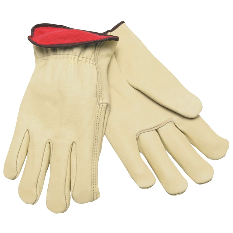 Drivers Gloves, Premium Grade Cowhide, Medium, Red Fleece Lining