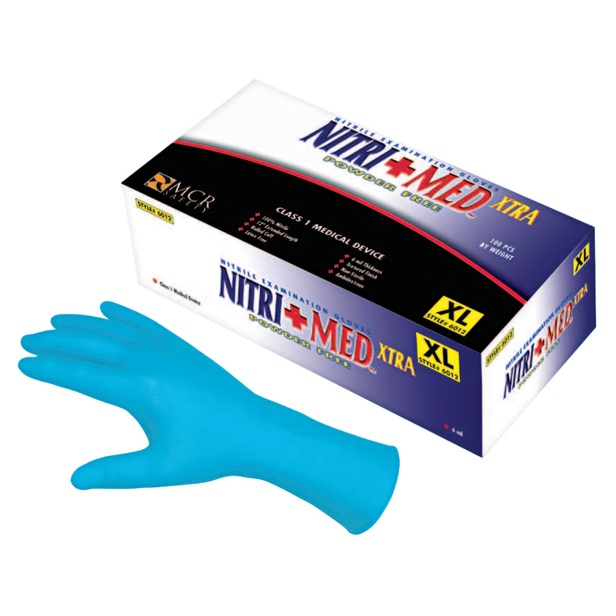 Nitrimed Disposable Gloves, Powder Free, Textured, 6 Mil, Large, Blue