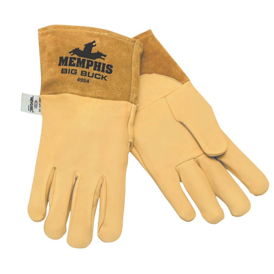 Big Buck MIG/TIG Welding Gloves, Deerskin & Cowskin Leather, L, Gldn Cream/Brown