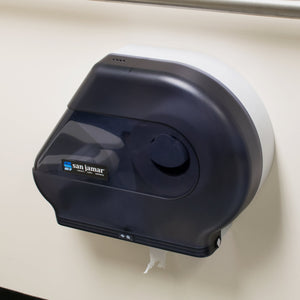 1 Each - San Jamar R6500TBK Quantum 12" - 13" Jumbo Toilet Tissue Dispenser - Black Pearl