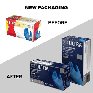 1000/case X3 Ultra Blue Nitrile Powder Free Disposable Gloves