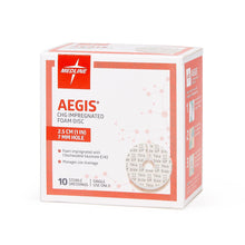 Load image into Gallery viewer, 40/CS Aegis CHG-Impregnated 1&quot; Foam Disk Peel-Open Dressing with 7 mm Hole
