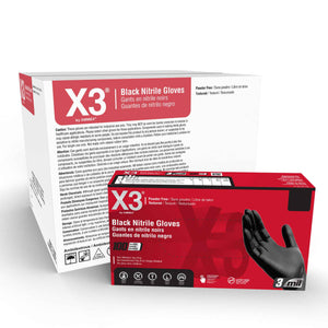 1000/case AMMEX BX3 Black Nitrile Industrial Latex Free Disposable Gloves