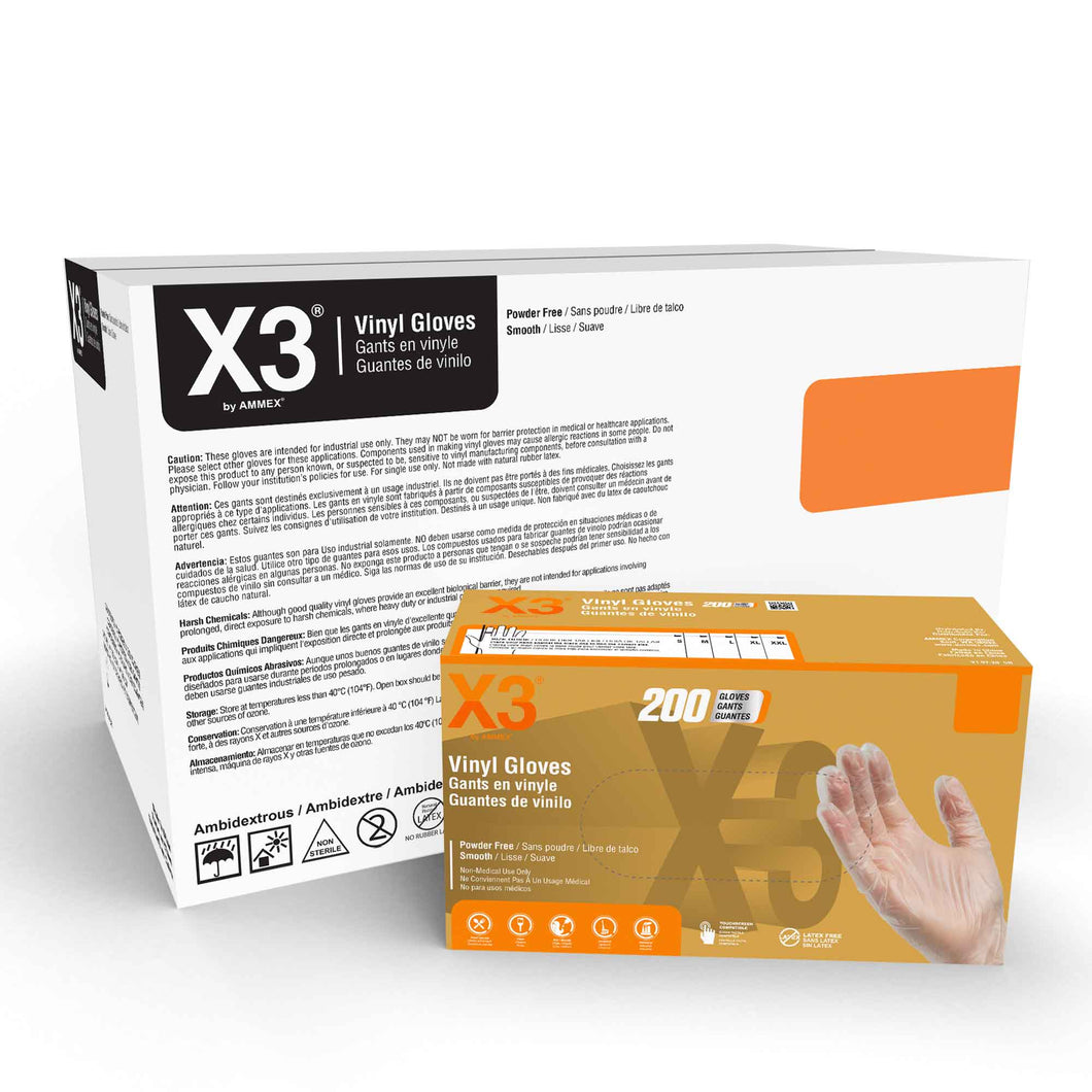 2000/case AMMEX GPX3D Clear Vinyl Industrial Latex Free Disposable Gloves