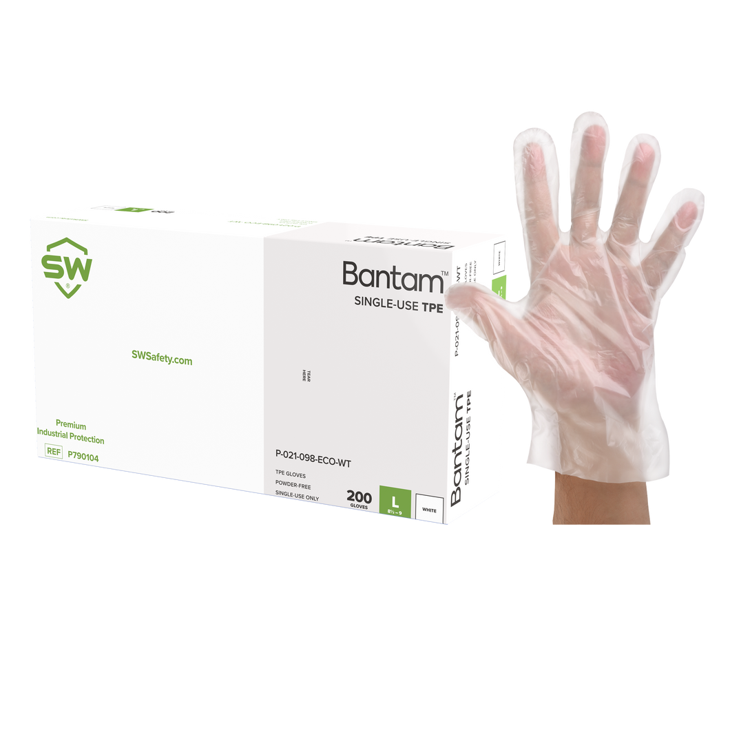 1000/CS Bantam White Single-Use Thermoplastic Elastomer (TPE) Gloves