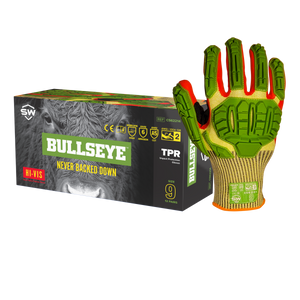 36 Pairs/CS BULLSEYE™ C56221 Hi-Vis Cut-Resistant Level A5 TPR Gloves with AxiFybr®