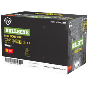 36 Pairs/CS BULLSEYE™ C56221 Hi-Vis Cut-Resistant Level A5 TPR Gloves with AxiFybr®