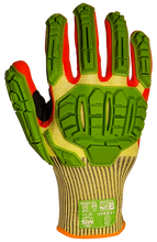 Load image into Gallery viewer, 36 Pairs/CS BULLSEYE™ C56221 Hi-Vis Cut-Resistant Level A5 TPR Gloves with AxiFybr®
