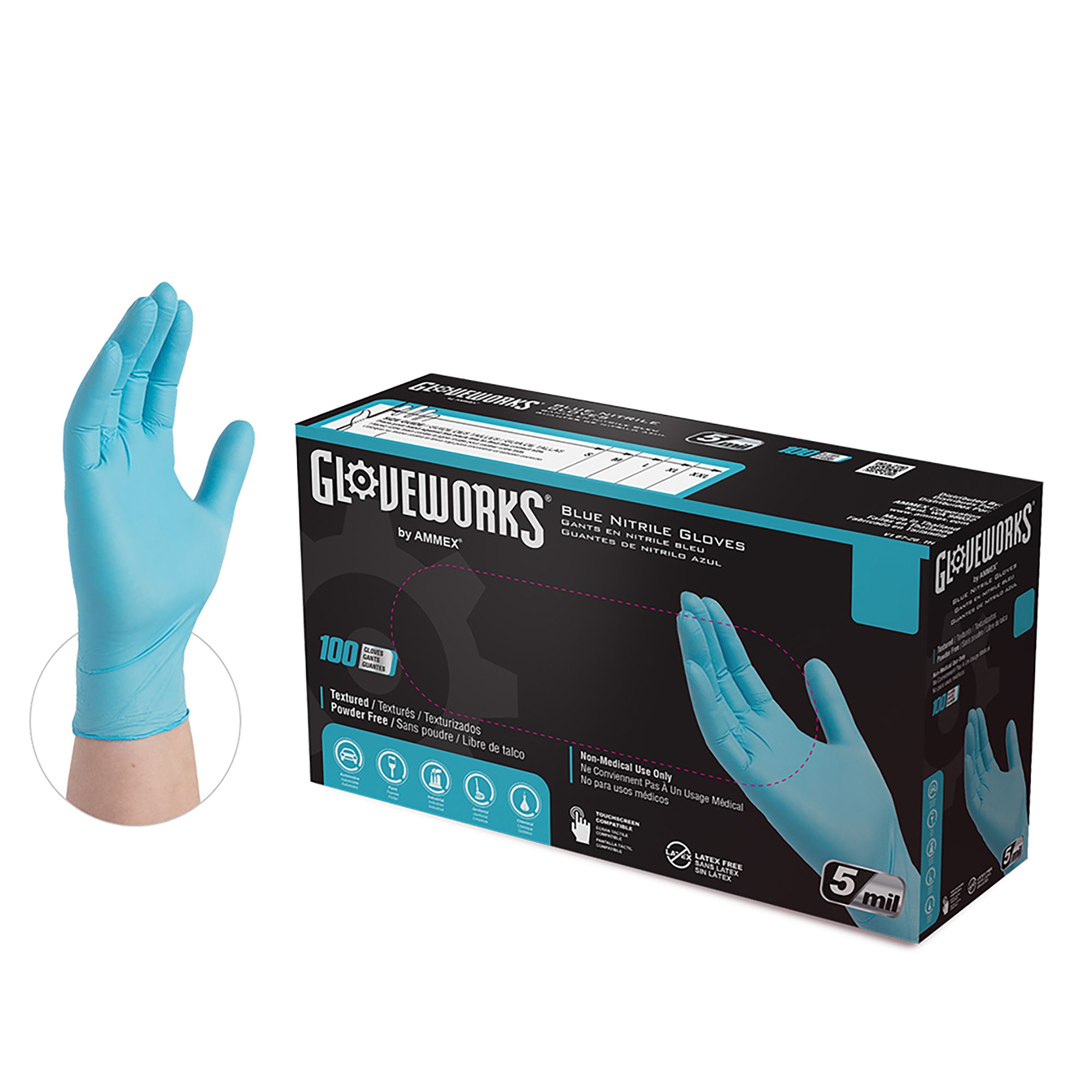 1000/case Gloveworks Blue Nitrile Industrial Latex Free Disposable Gloves
